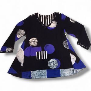 Iguana Long Sleeve Geometric Tunic Top-Size XS-Lagenlook-Art To Wear-Lightweight